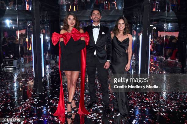 Claudia Martin, Daniel Elbittar and Sabrina Seara pose for a photo during a presentation of `El amor no tiene receta´ soap at Televisa San Angel on...
