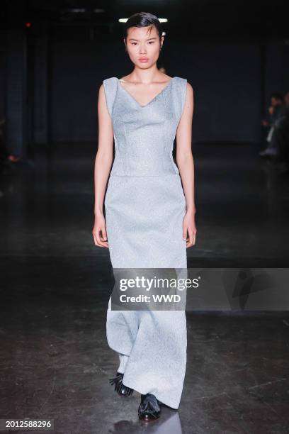 Model walks on the runway at Emilia Wickstead RTW Fall 2024 as part of London Ready to Wear Fashion Week held on February 18, 2024 in London, England.