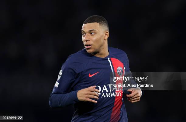 Kylian Mbappe of PSG during the UEFA Champions League 2023/24 round of 16 first leg match between Paris Saint-Germain and Real Sociedad at Parc des...