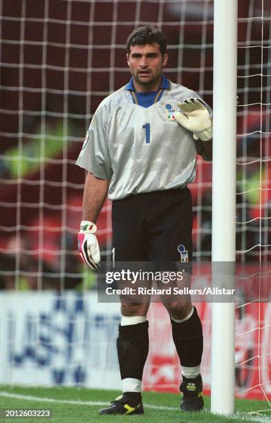 June 14: Angelo Peruzzi of Italy in action during the UEFA Euro 1996 Group C match between Czech Republic and Italy at Anfield on June 14, 1996 in...