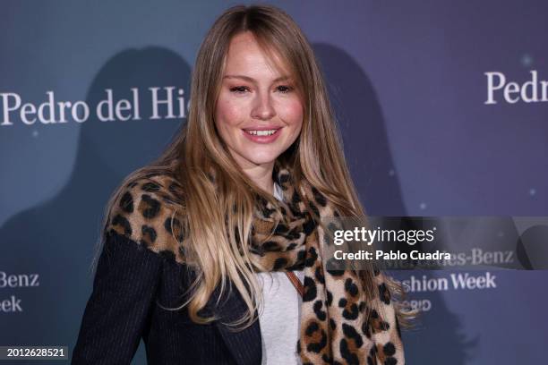 Esmeralda Moya attends the photocall ahead of Pedro del Hierro's fashion show during the Mercedes Benz Fashion Week Madrid at Ifema on February 15,...