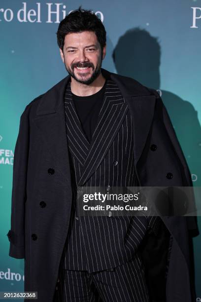 Alvaro Morte attends the photocall ahead of Pedro del Hierro's fashion show during the Mercedes Benz Fashion Week Madrid at Ifema on February 15,...