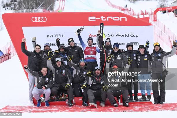 Dominik Paris of Team Italy takes 3rd place during the Audi FIS Alpine Ski World Cup Men's Super G on February 18, 2024 in Kvitfjell Norway.