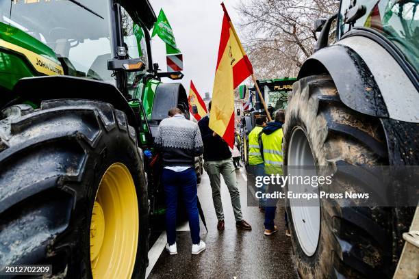 Tractors and farmers are concentrated in the vicinity of the Ministry of Agriculture during a protest of farmers and ranchers, on 15 February, 2024...