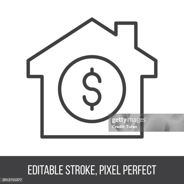 real estate price icon - house with dollar sign, editable stroke, pixel perfect - balcony stock illustrations
