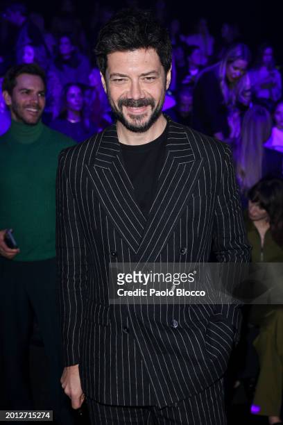 Alvaro Morte attends the front row at the Pedro del Hierro fashion show during the Mercedes Benz Fashion Week Madrid at Ifema on February 15, 2024 in...