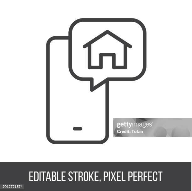 real estate icon from your phone - real estate mobile application, editable stroke, pixel perfect - empty elevator stock illustrations