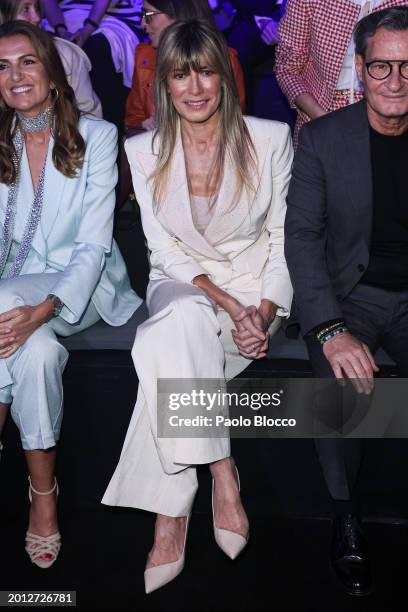 Begoña Gomez attends the front row at the Pedro del Hierro fashion show during the Mercedes Benz Fashion Week Madrid at Ifema on February 15, 2024 in...