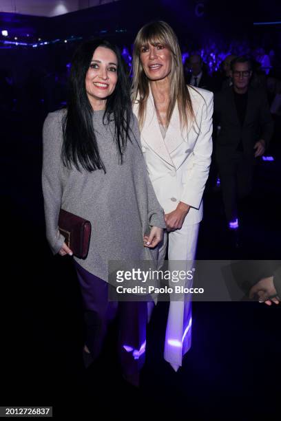 Cruz Sanchez de Lara and Begoña Gomez attends the front row at the Pedro del Hierro fashion show during the Mercedes Benz Fashion Week Madrid at...