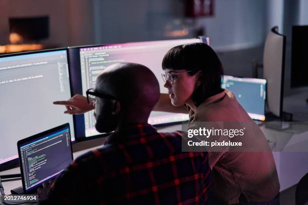 creative developer, coding and team idea programming on computer in software or application development at office. 2 it co-workers code on laptop or technology for testing, web design or online startup - web designer imagens e fotografias de stock