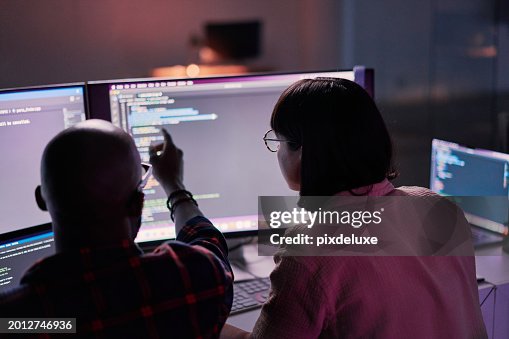 Creative developer, coding and team idea programming on computer in software or application development at office. 2 IT co-workers code on laptop or technology for testing, web design or online startup Creative developer, coding and team idea programming on computer in software or application development at office. 2 IT co-workers code on laptop or technology for testing, web design or online startup