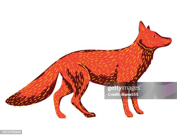 hand drawn folk art style fox - fox stock illustrations