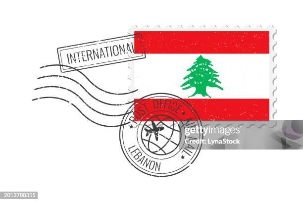 lebanon grunge postage stamp. vintage postcard vector illustration with lebanese national flag isolated on white background. retro style. - lebanon vector stock illustrations