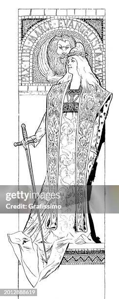 illustrazioni stock, clip art, cartoni animati e icone di tendenza di art nouveau incisione marco evangelista 1894 - stile liberty