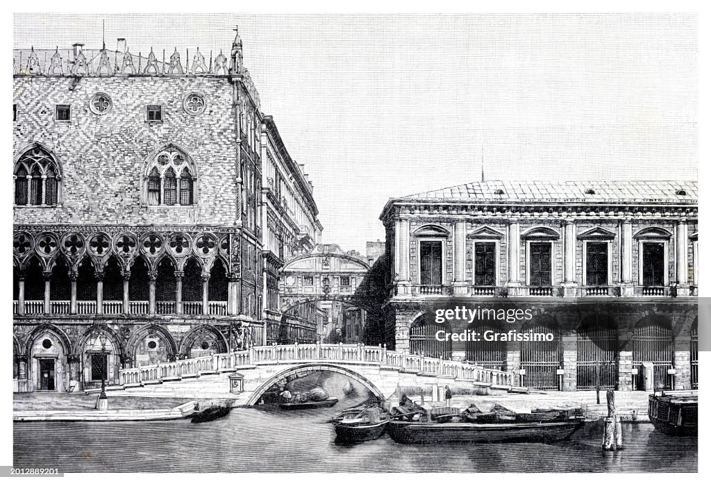 The Bridge of Sighs in Venice Italy engraving 1894