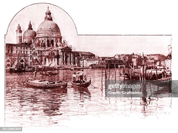 church santa maria della salute in venice italy engraving 1894 - santa maria della salute stock illustrations