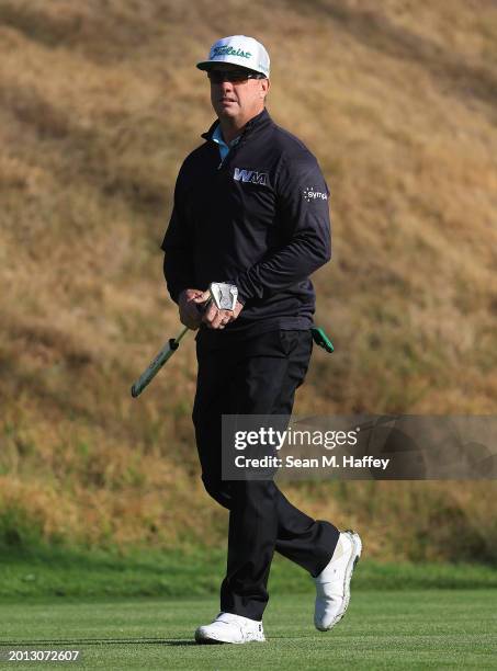 Charley Hoffman of the United States walks on the fifth green during the first round of The Genesis Invitational at Riviera Country Club on February...