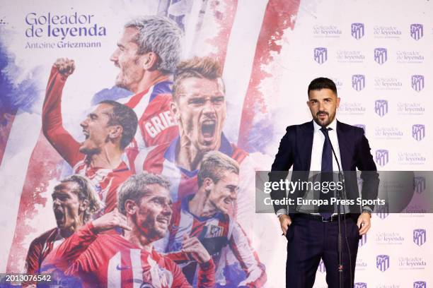 David Villa attends the photocall during an act tribute to Antoine Griezmann celebrated at Civitas Metropolitano stadium on February 15, 2024 in...