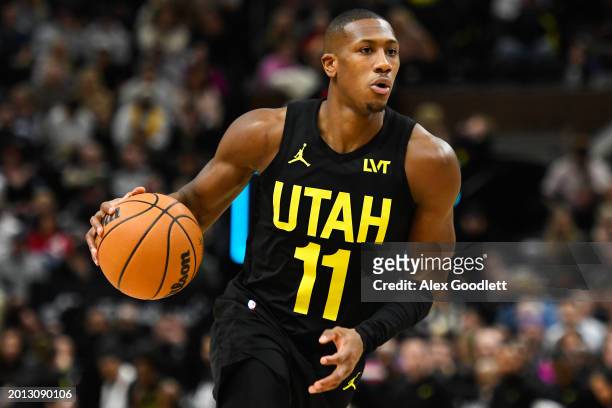 Kris Dunn of the Utah Jazz in action during the second half of a game against the Los Angeles Lakers at Delta Center on February 14, 2024 in Salt...