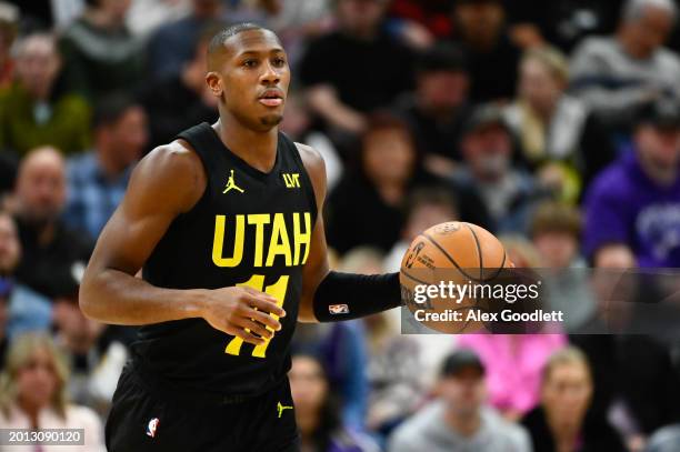 Kris Dunn of the Utah Jazz in action during the second half of a game against the Los Angeles Lakers at Delta Center on February 14, 2024 in Salt...