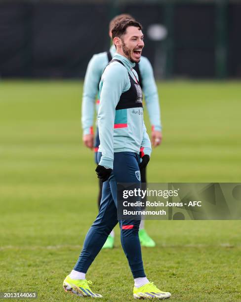 Adam Smith of Bournemouth during a training session at Vitality Stadium on February 15, 2024 in Bournemouth, England.