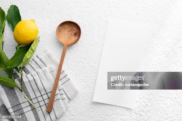 recipe card template on white background - paper napkin mockup stock pictures, royalty-free photos & images