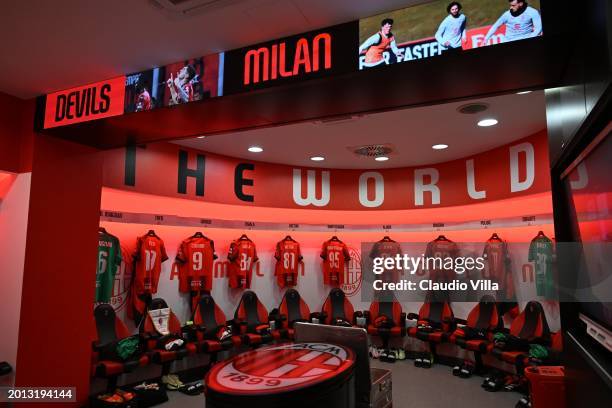 General view inside the AC Milan dressing room before the UEFA Europa League 2023/24 Knockout Round Play-offs First Leg match between AC Milan and...