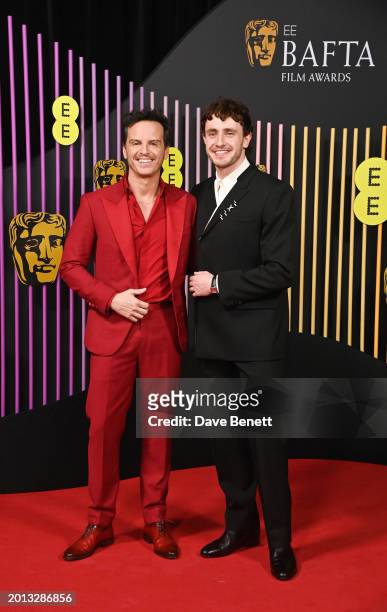 Andrew Scott and Paul Mescal attend the 2024 EE BAFTA Film Awards at The Royal Festival Hall on February 18, 2024 in London, England.