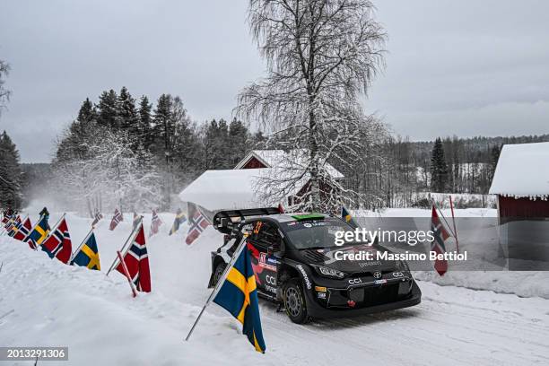 Elfyn Evans of Great Britain and Scott Martin of Great Britain are competing with their Toyota Gazoo Racing WRT Toyota GR Yaris Rally1 Hybrid during...