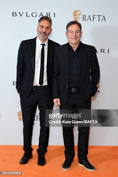 Ol Parker and Jason Isaacs attend the BAFTA Gala 2024, supported by Bulgari at The Peninsula Hotel on February 15, 2024 in London, England.