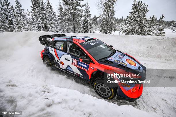 Esapekka Lappi of Finland and Janne Ferm of Finland compete with their Hyundai Shell Mobis WRT Hyundai i20 N Rally1 Hybrid during Day One of the FIA...