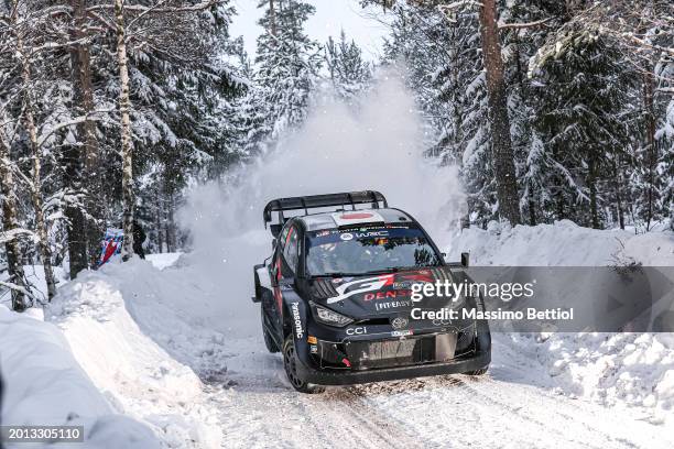 Takamoto Katsuta of Japan and Aaron Johnston of Ireland compete with their Toyota Gazoo Racing WRT Toyota GR Yaris Rally1 Hybrid during Day One of...