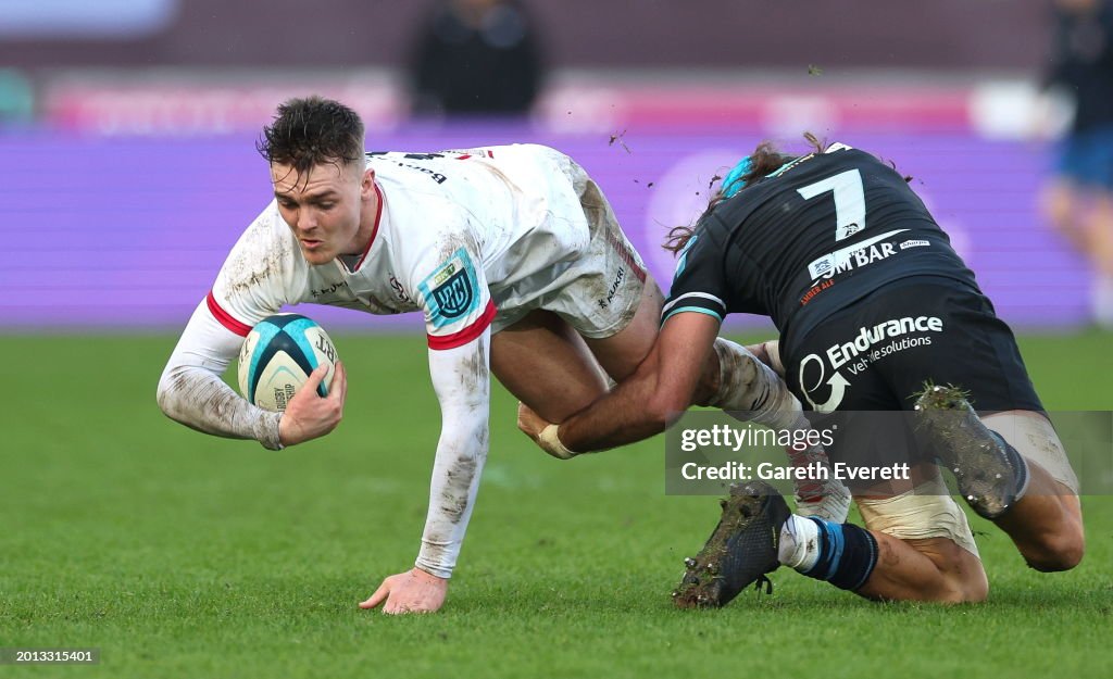 Ulster Rugby Rugby Ruck Swansea , United Kingdom - 18 February 2024; Jake Flannery of Ulster ...