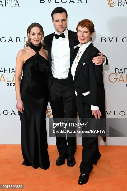 Joanne Froggatt, Rupert Evans and Celia Imrie attend the BAFTA Gala 2024, supported by Bulgari at The Peninsula Hotel on February 15, 2024 in London,...