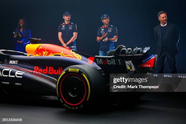 Max Verstappen of the Netherlands and Oracle Red Bull Racing, Sergio Perez of Mexico and Oracle Red Bull Racing and Red Bull Racing Team Principal...