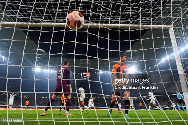 Iliman Ndiaye of Marseille scores his team's second goal during the UEFA Europa League 2023/24 Knockout Round Play-offs First Leg match between FC...