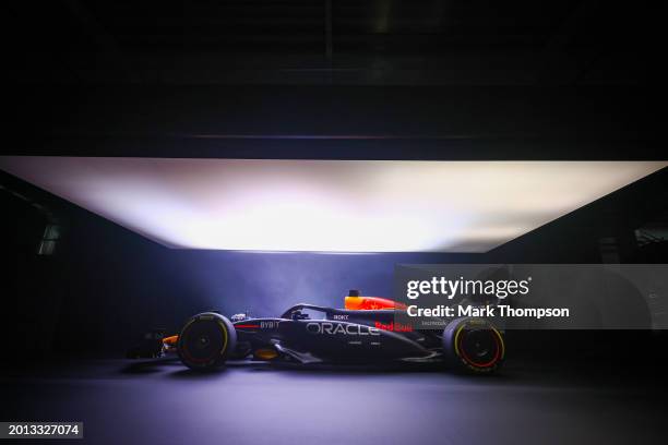 The RB20 is pictured during the Oracle Red Bull Racing RB20 car launch at Red Bull Racing Factory on February 15, 2024 in Milton Keynes, England.