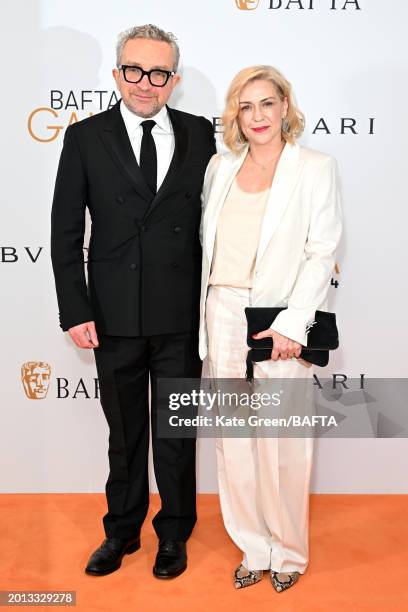 Eddie Marsan and Janine Schneider-Marsan attend the BAFTA Gala 2024, supported by Bulgari at The Peninsula Hotel on February 15, 2024 in London,...