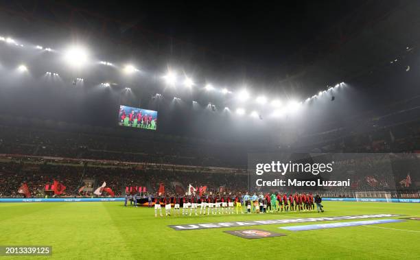 General view of the inside of the stadium as players of AC Milan and Stade Rennais line up prior to the UEFA Europa League 2023/24 Knockout Round...