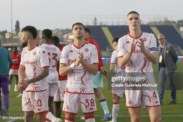 Rolando Mandragora and Nikola Milenkovic of ACF Fiorentina greets the fans after during the Serie A TIM match between Empoli FC and ACF Fiorentina -...