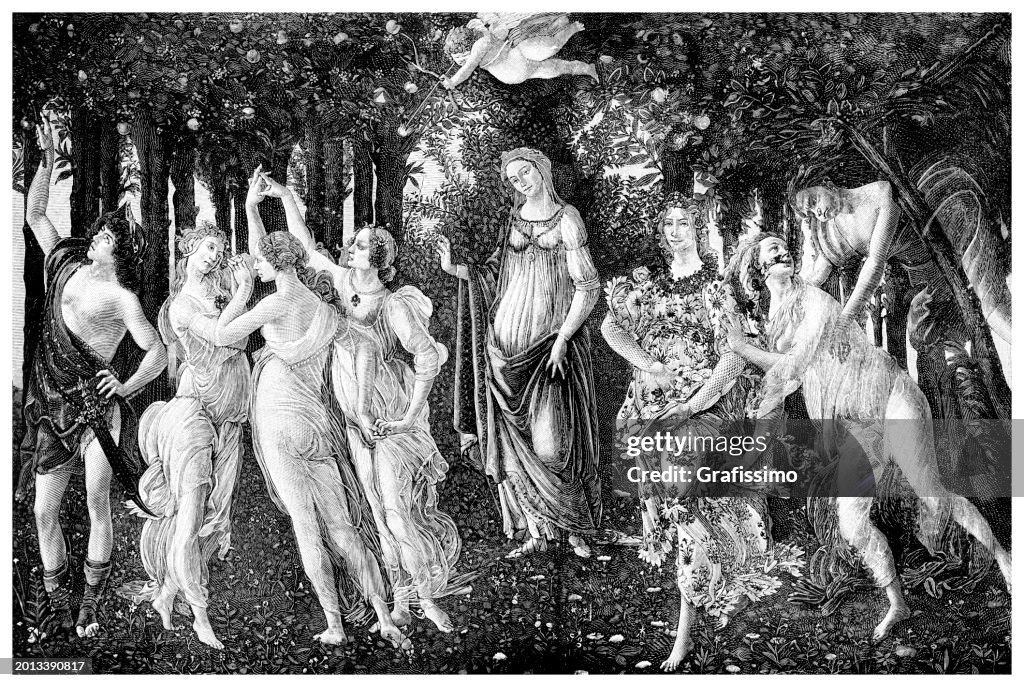 Botticelli Springtime renaissance painting engraving 1894