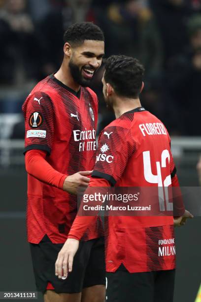 Ruben Loftus-Cheek of AC Milan celebrates with teammate Alessandro Florenzi after scoring his team's first goal during the UEFA Europa League 2023/24...