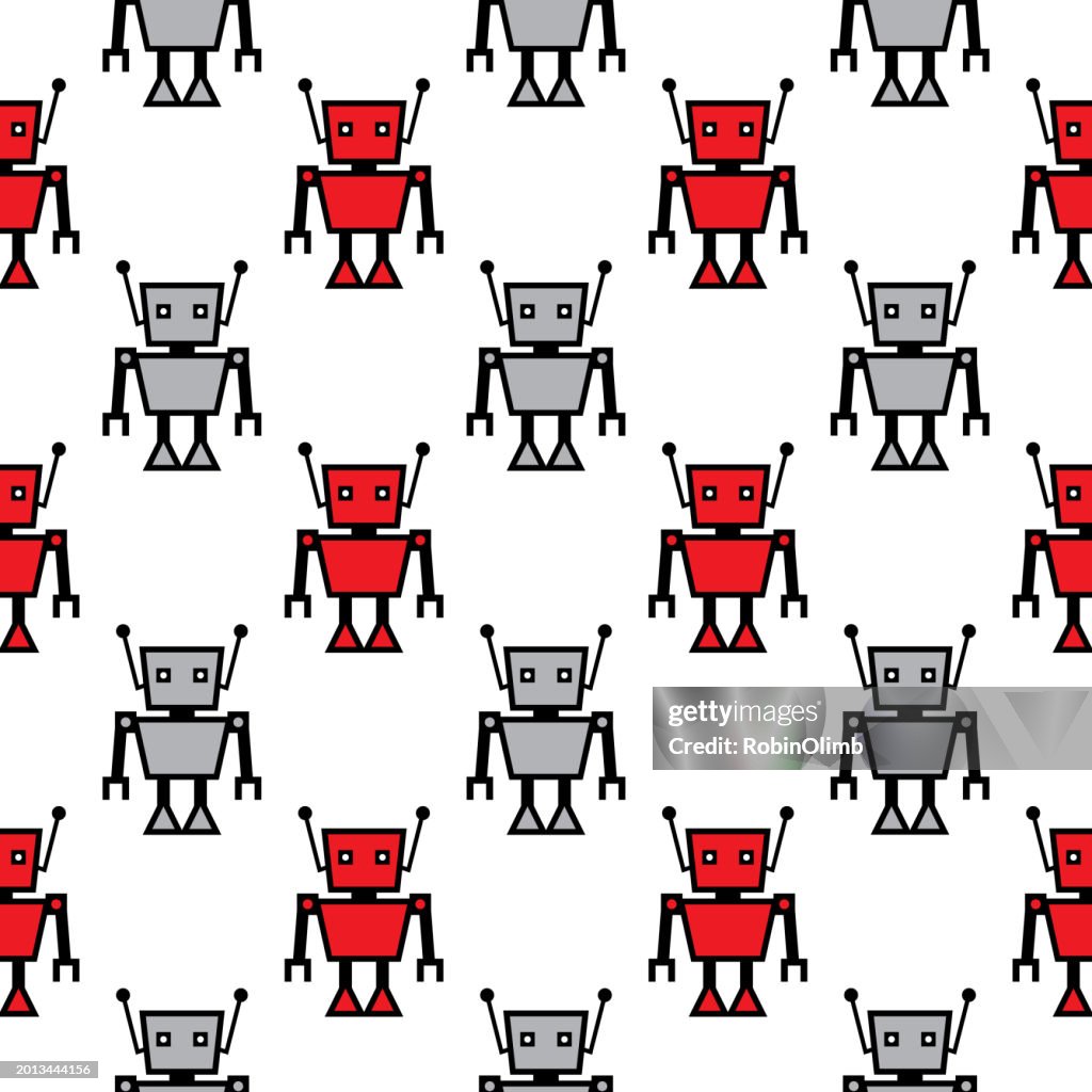 Red And Gray Robots Seamless Pattern