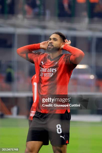 Ruben Loftus-Cheek of AC Milan celebrates after scoring the his team's second goal during the UEFA Europa League 2023/24 Knockout Round Play-offs...