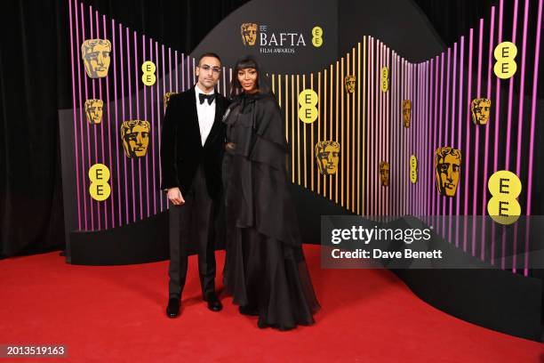 Mohammed Al Turki and Naomi Campbell attend the 2024 EE BAFTA Film Awards at The Royal Festival Hall on February 18, 2024 in London, England.