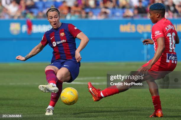 Lucy Bronze and Rasheedat Ajibade are playing in the match between FC Barcelona and Atletico de Madrid for week 19 of the Liga F at the Johan Cruyff...