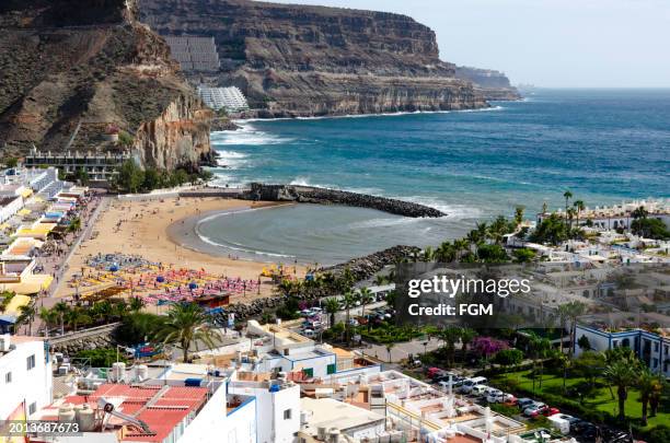 the beautiful town of mogan and marina on gran canaria - spanish-colonial-architecture stock pictures, royalty-free photos & images
