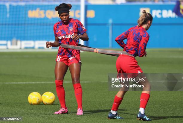 Ludmila da Silva is playing in the match between FC Barcelona and Atletico de Madrid for week 19 of the Liga F at the Johan Cruyff Stadium in...