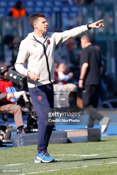Thiago Motta, the coach of Bologna, is gesturing during the Serie A soccer match between SS Lazio and Bologna FC at Stadio Olimpico in Rome, Italy,...