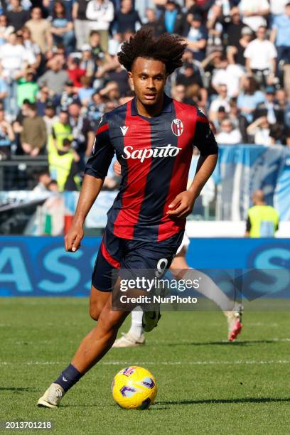 Joshua Zirkzee of Bologna is playing in the Serie A soccer match between SS Lazio and Bologna FC at Stadio Olimpico in Rome, Italy, on February 18,...